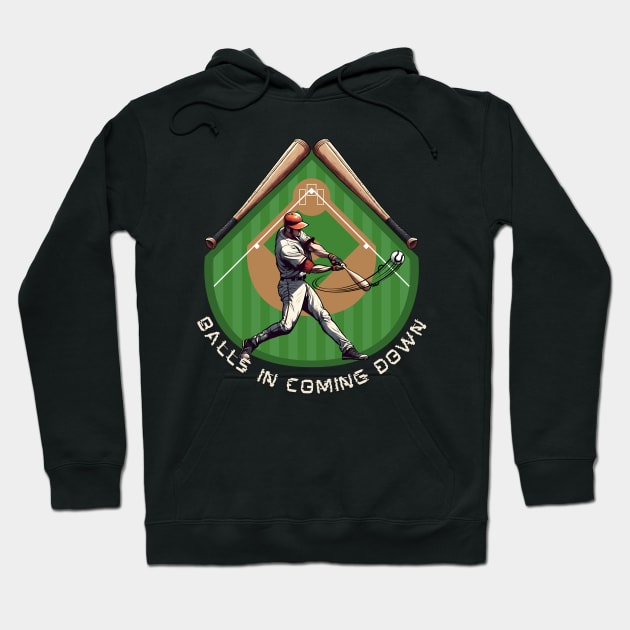 baseball touchdown - baseball balls in coming down Hoodie by "Artistic Apparel Hub"